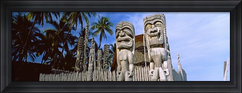 Framed Totem poles, Puuhonua O Honaunau National Historical Park, Hawaii, USA Print