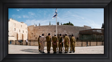 Framed Israeli soldiers being instructed by officer in plaza in front of Western Wall, Jerusalem, Israel Print