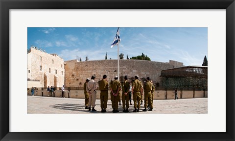 Framed Israeli soldiers being instructed by officer in plaza in front of Western Wall, Jerusalem, Israel Print