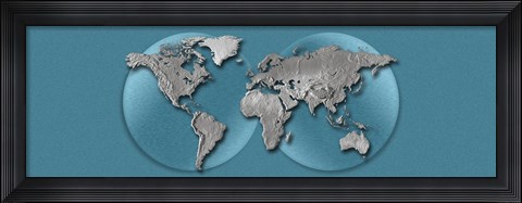 Framed Close-up of a World Map (blue) Print