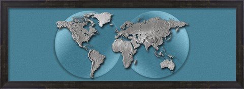 Framed Close-up of a World Map (blue) Print