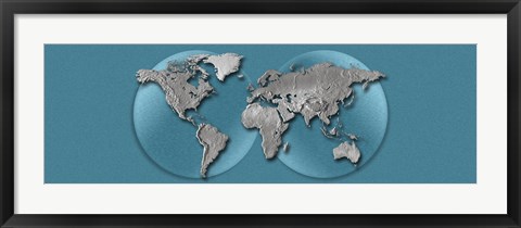 Framed Close-up of a World Map (blue) Print