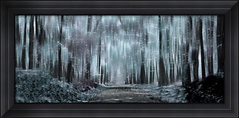 Framed Enchanted forest (black and white) Print