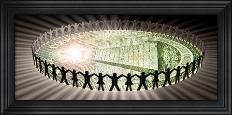 Framed People in circle around money Print