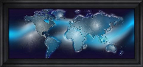 Framed Map of the world with blue trail Print