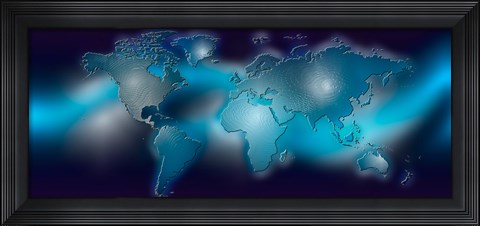 Framed Flat world map on blue background Print