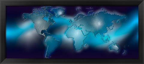 Framed Flat world map on blue background Print