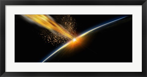 Framed Meteor hitting earth Print