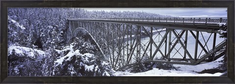 Framed Bridge leading to a forest, Deception Pass Bridge, Deception Pass State Park, Washington State, USA Print