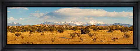 Framed High desert plains landscape with snowcapped Sangre de Cristo Mountains in the background, New Mexico Print