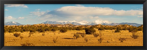 Framed High desert plains landscape with snowcapped Sangre de Cristo Mountains in the background, New Mexico Print