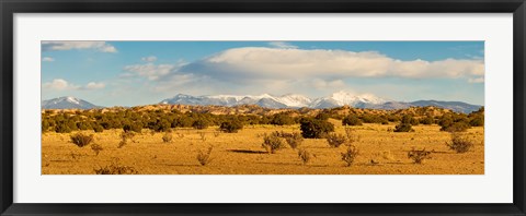 Framed High desert plains landscape with snowcapped Sangre de Cristo Mountains in the background, New Mexico Print