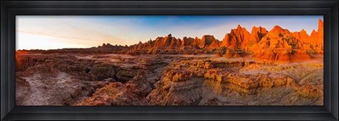 Framed Rock formations on a landscape at sunrise, Door Trail, Badlands National Park, South Dakota, USA Print