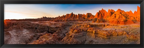 Framed Rock formations on a landscape at sunrise, Door Trail, Badlands National Park, South Dakota, USA Print