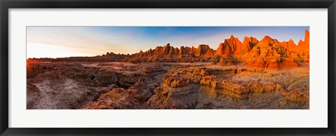 Framed Rock formations on a landscape at sunrise, Door Trail, Badlands National Park, South Dakota, USA Print
