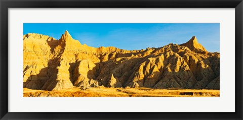 Framed Sculpted sandstone spires on a landscape, Saddle Pass Trail, Badlands National Park, South Dakota, USA Print