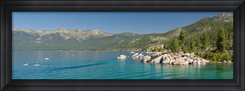 Framed Stand-Up Paddle-Boarders near Sand Harbor at Lake Tahoe, Nevada, USA Print