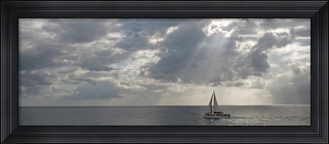 Framed Sailboat in the sea, Negril, Jamaica Print