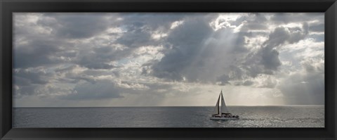 Framed Sailboat in the sea, Negril, Jamaica Print