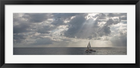 Framed Sailboat in the sea, Negril, Jamaica Print