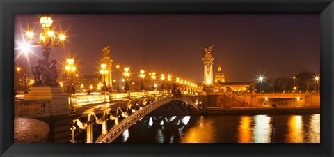 Framed Bridge across the river at night, Pont Alexandre III, Seine River, Paris, Ile-De-France, France Print