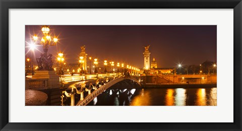 Framed Bridge across the river at night, Pont Alexandre III, Seine River, Paris, Ile-De-France, France Print