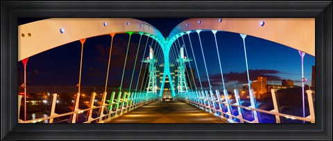 Framed Millennium Bridge at night, Salford Quays, Salford, Greater Manchester, England Print