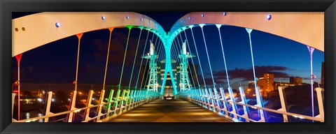 Framed Millennium Bridge at night, Salford Quays, Salford, Greater Manchester, England Print