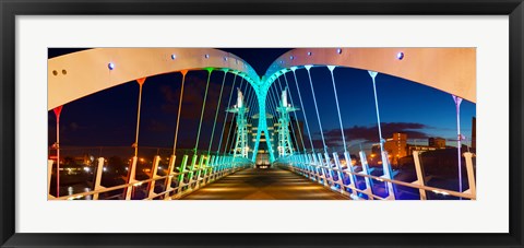 Framed Millennium Bridge at night, Salford Quays, Salford, Greater Manchester, England Print