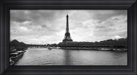 Framed Eiffel Tower from Pont De Bir-Hakeim, Paris, France (black and white) Print