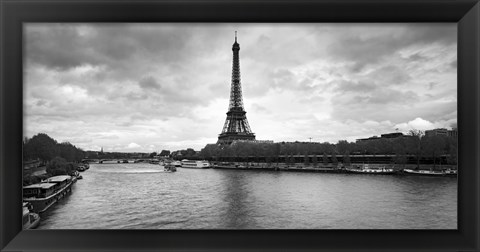 Framed Eiffel Tower from Pont De Bir-Hakeim, Paris, France (black and white) Print