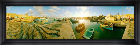 Framed Boats at harbor, Malta Print