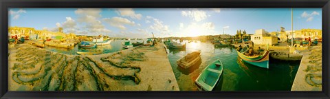 Framed Boats at harbor, Malta Print