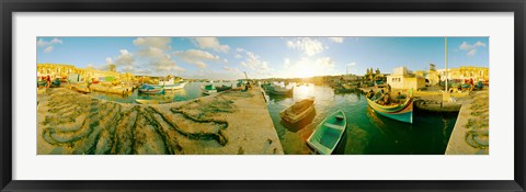 Framed Boats at harbor, Malta Print