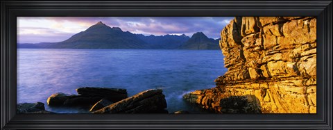 Framed Rock formations at coast, Elgol, Black Cuillin, Isle of Skye, Inner Hebrides, Scotland Print