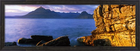 Framed Rock formations at coast, Elgol, Black Cuillin, Isle of Skye, Inner Hebrides, Scotland Print