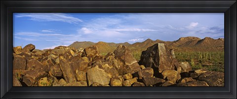 Framed Signal Hill with Petroglyphs, Saguaro National Park, Tucson, Arizona, USA Print