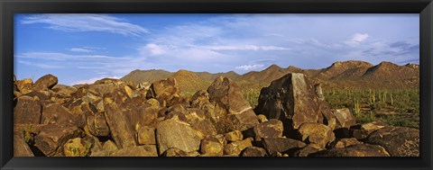 Framed Signal Hill with Petroglyphs, Saguaro National Park, Tucson, Arizona, USA Print