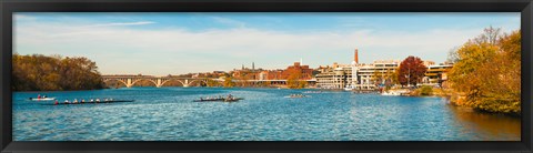Framed Crew teams in their sculls on the Potomac River at Old Georgetown Waterfront, Washington DC, USA Print