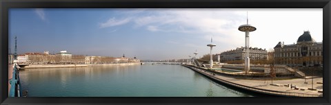 Framed City viewed from University Bridge, Rhone River, Lyon, Rhone, Rhone-Alpes, France Print