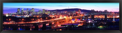 Framed Jacques Cartier Bridge with city lit up at dusk, Montreal, Quebec, Canada 2012 Print