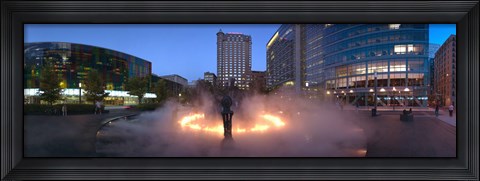 Framed La Joute by Jean-Paul Riopelle during the flaming phase of its kinetic cycle at dusk, Montreal, Quebec, Canada Print