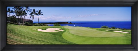 Framed Golf course at the oceanside, The Manele Golf course, Lanai City, Hawaii Print