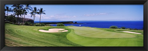 Framed Golf course at the oceanside, The Manele Golf course, Lanai City, Hawaii Print