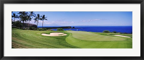 Framed Golf course at the oceanside, The Manele Golf course, Lanai City, Hawaii Print