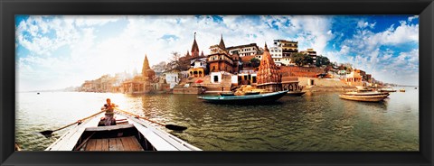 Framed Boats in the Ganges River, Varanasi, Uttar Pradesh, India Print