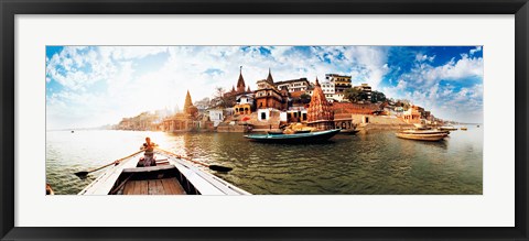 Framed Boats in the Ganges River, Varanasi, Uttar Pradesh, India Print