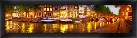 Framed Buildings along a canal at dusk, Amsterdam, Netherlands Print