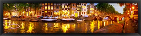 Framed Buildings along a canal at dusk, Amsterdam, Netherlands Print