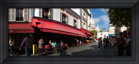 Framed Busy street lined with bistros, Montmarte, Paris, Ile-de-France, France Print